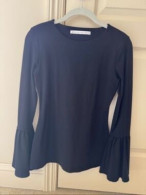 Susana Monaco Black Bell-Sleeve Crewneck Top